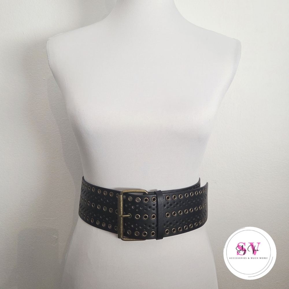 Wide Black Waist Studded Belt